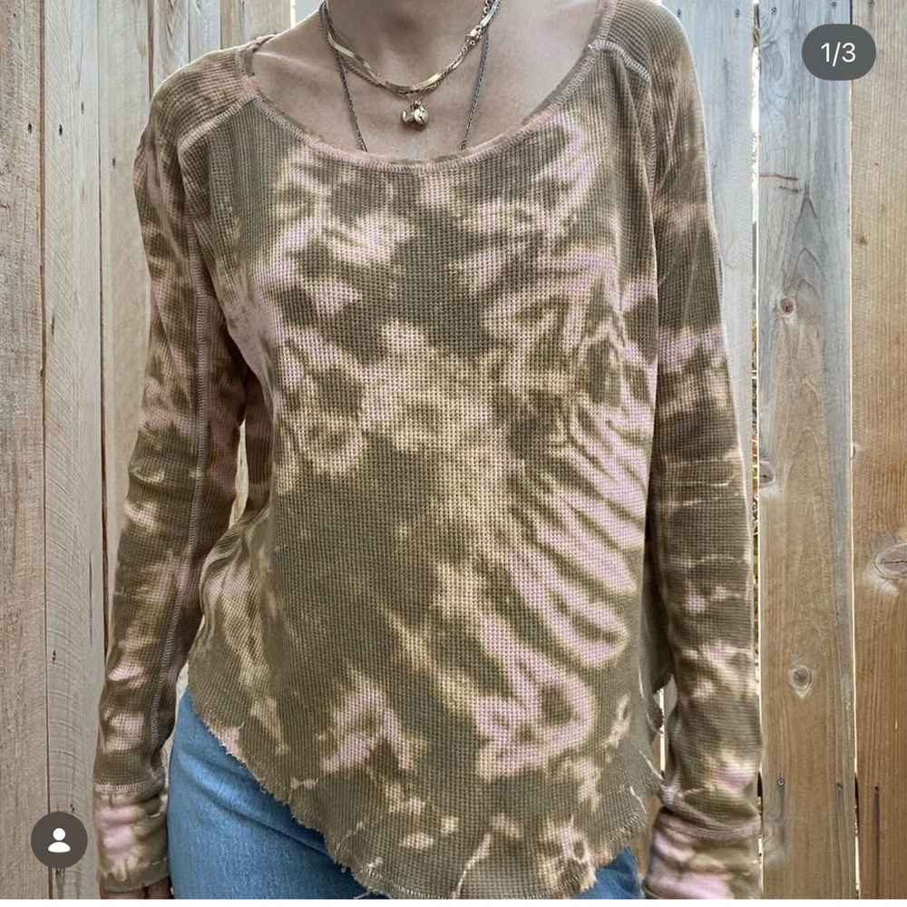 rag & bone Olive Green & beige Tie-Dye Waffle Long Sleeve Top size small